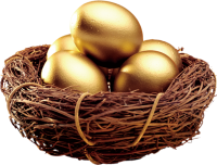 a basket of gold easter eggs